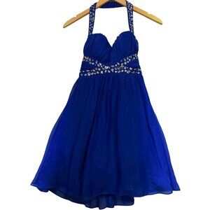 Masquerade Junior Prom Beaded Party Dress Strapless Size 3/4 Royal Blue Back Zip